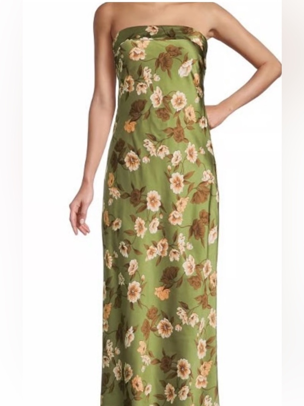 Sincerely Jules Olive Green Strapless Floral Dress
